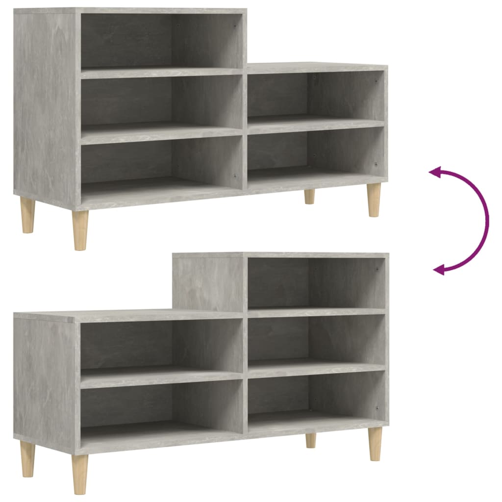 Étagère à chaussures gris béton 102x36x60 cm en bois