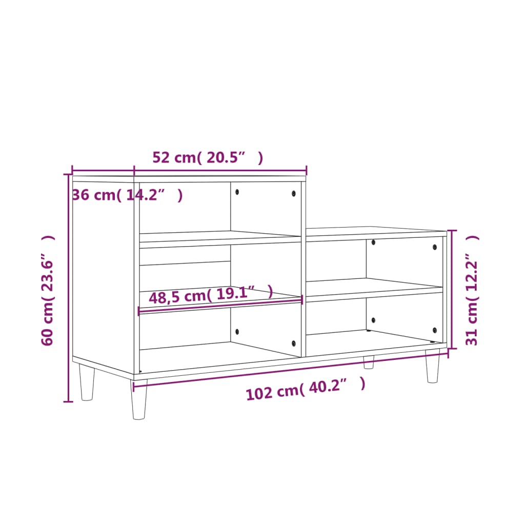 Shoe rack smoked oak 102x36x60 cm wood material