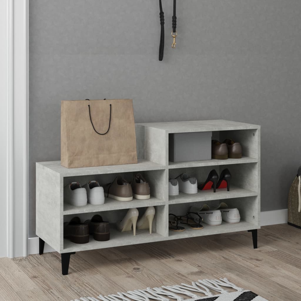 Étagère à chaussures gris béton 102x36x60 cm en bois