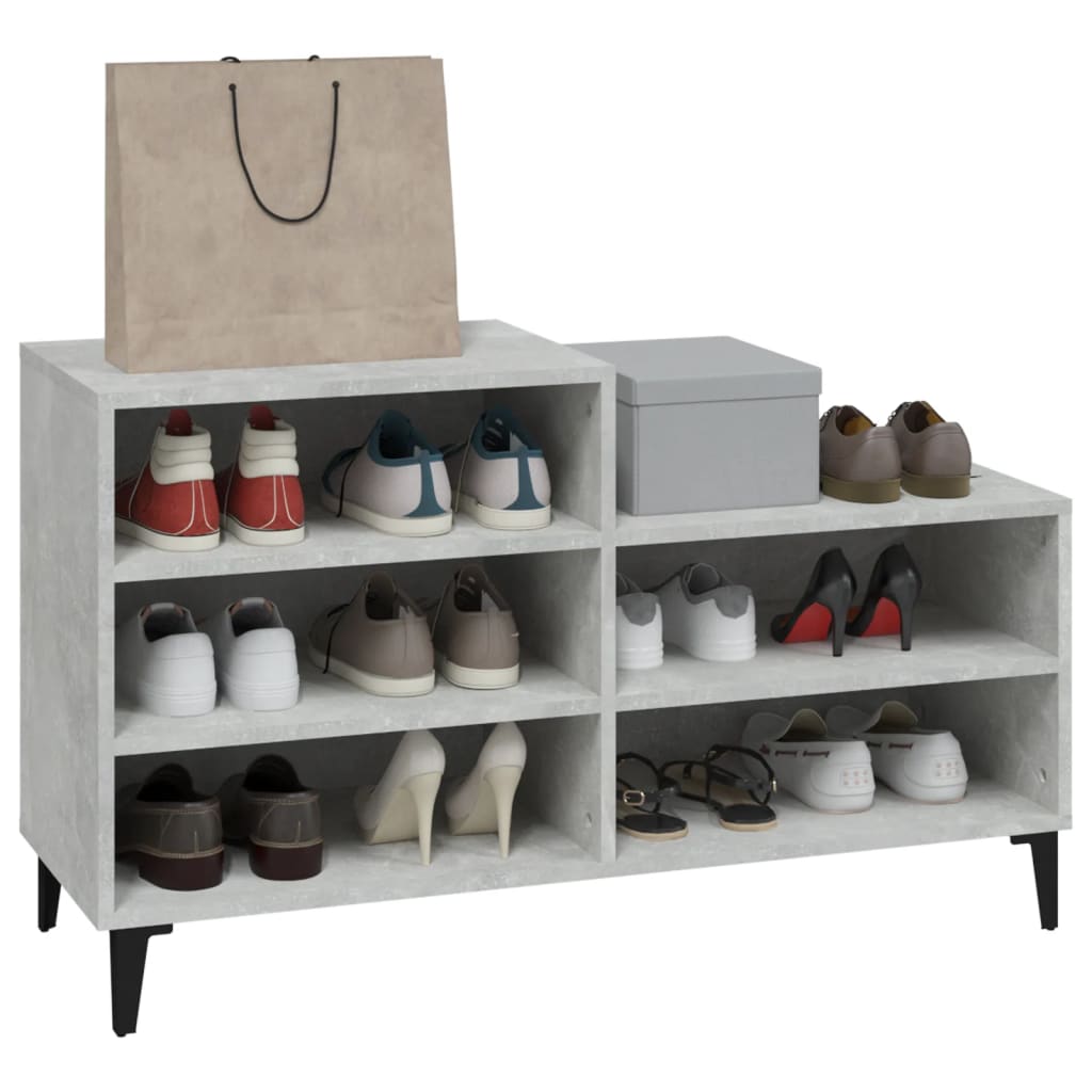 Étagère à chaussures gris béton 102x36x60 cm en bois