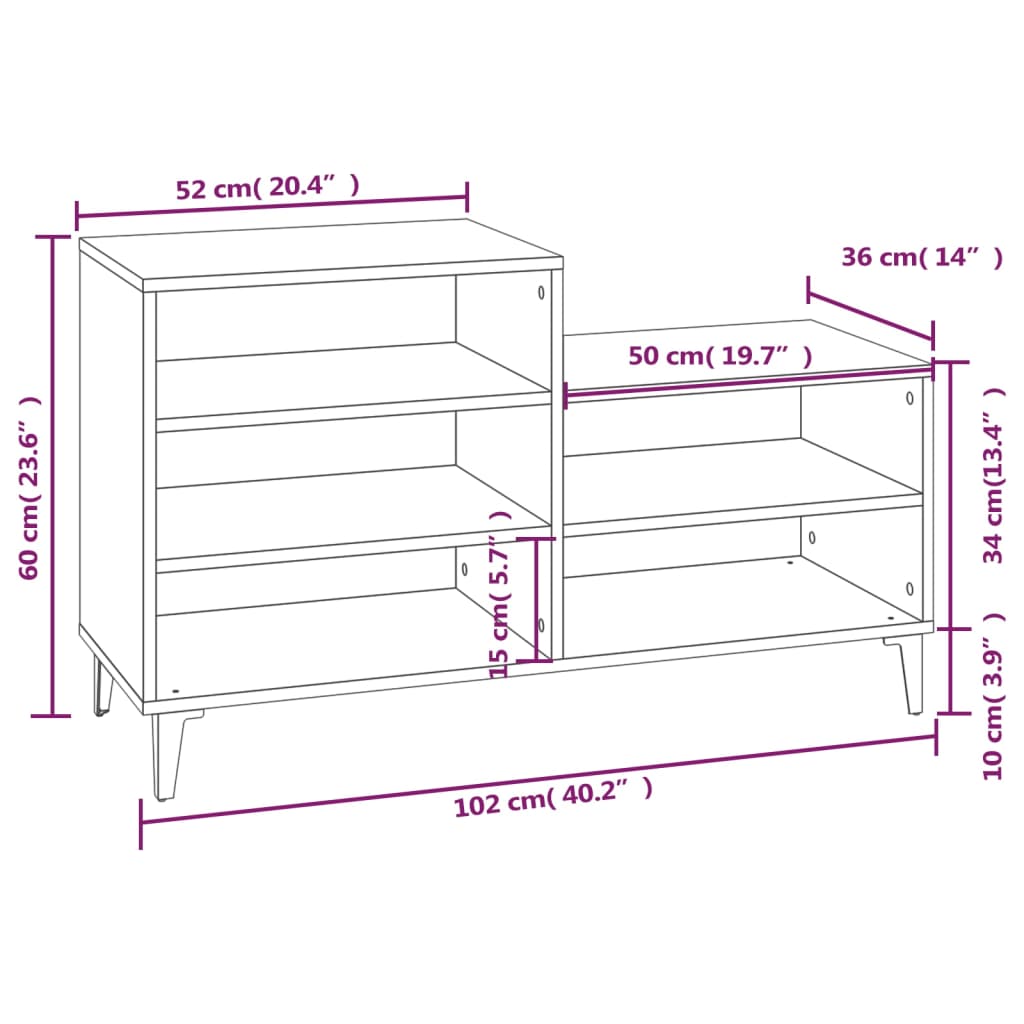 Shoe rack smoked oak 102x36x60 cm wood material