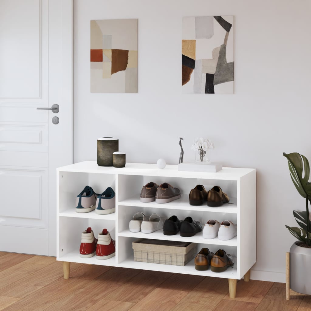 Étagère à chaussures blanc brillant 102x36x60 cm en bois