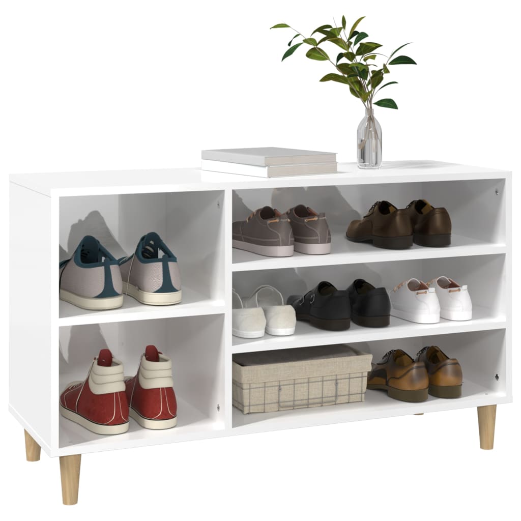 Étagère à chaussures blanc brillant 102x36x60 cm en bois