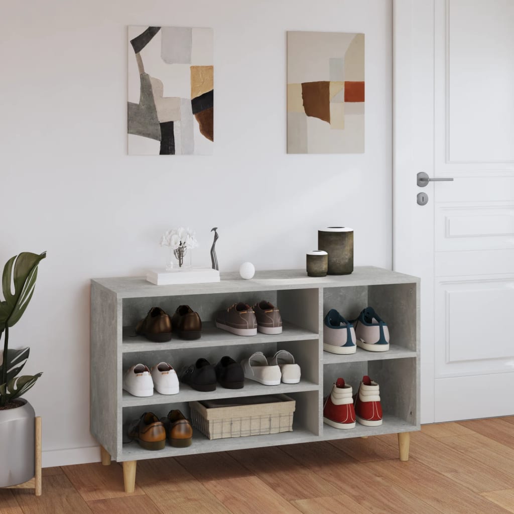 Étagère à chaussures gris béton 102x36x60 cm en bois