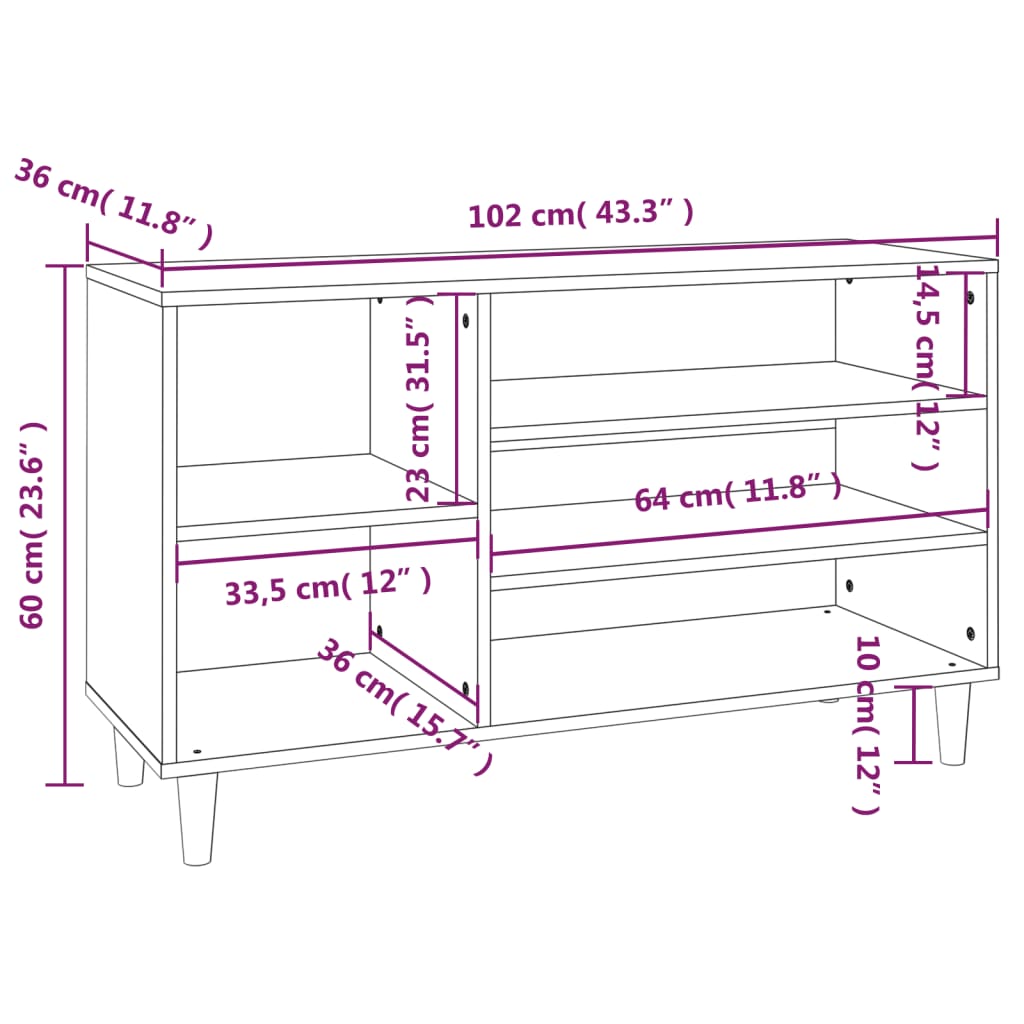 Shoe rack smoked oak 102x36x60 cm wood material
