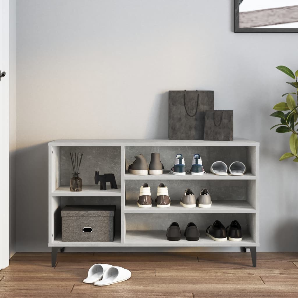Étagère à chaussures gris béton 102x36x60 cm en bois