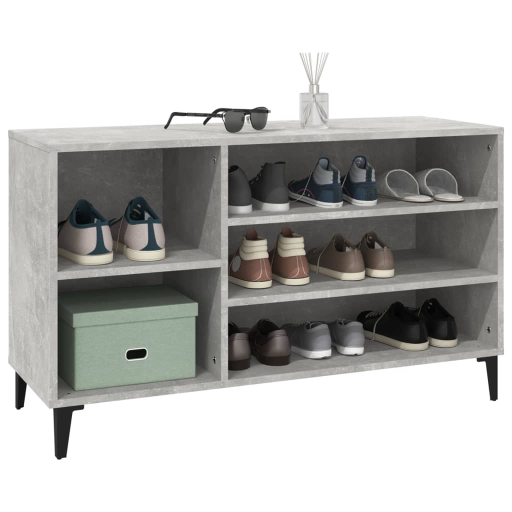 Étagère à chaussures gris béton 102x36x60 cm en bois