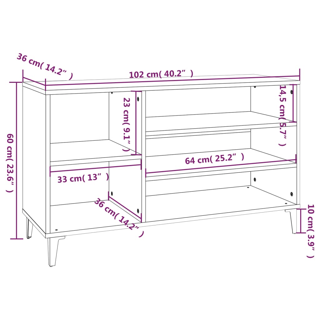 Shoe rack smoked oak 102x36x60 cm wood material