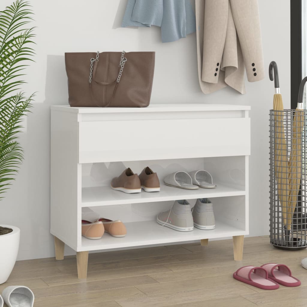 Étagère à chaussures blanc brillant 70x36x60 cm en bois