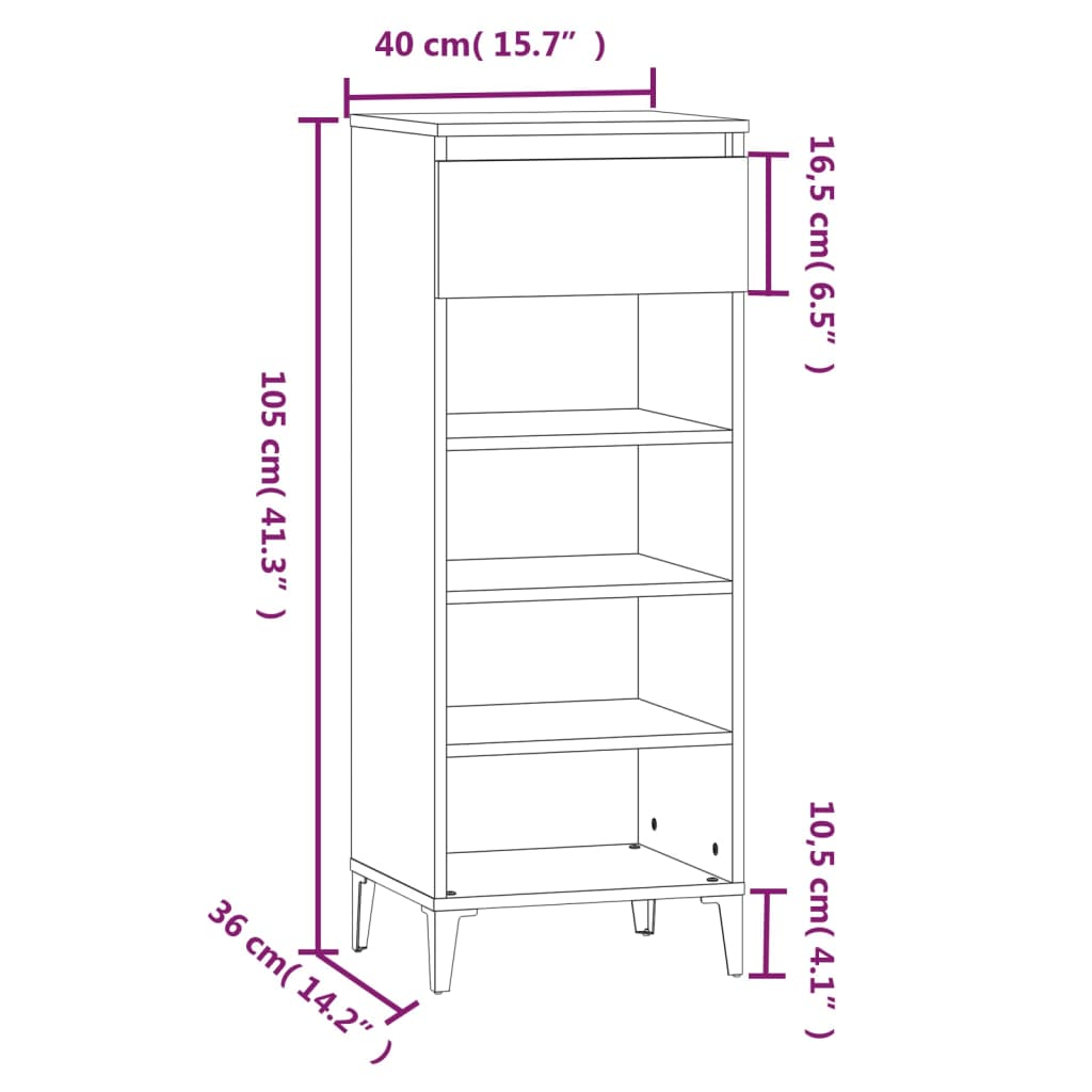 Shoe rack smoked oak 40x36x105 cm wood material
