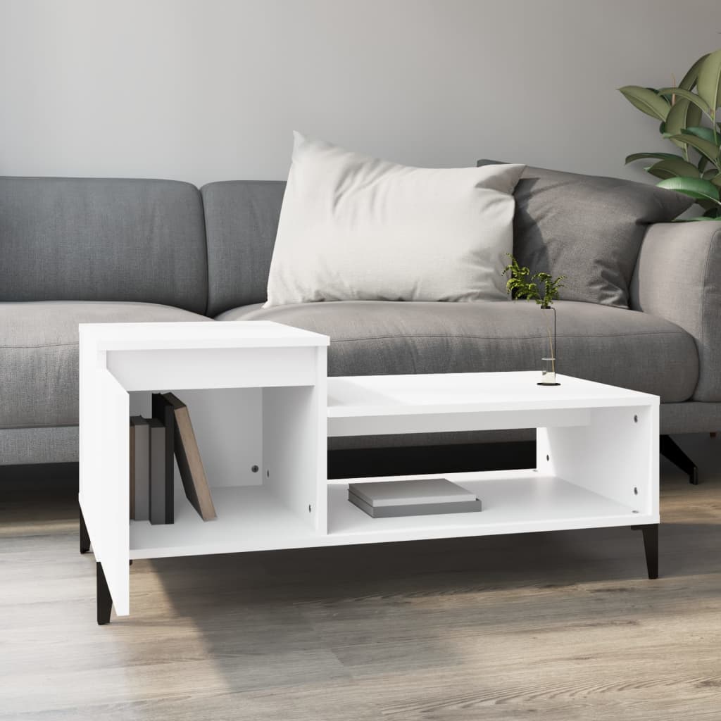 Table basse blanche 100x50x45 cm en bois