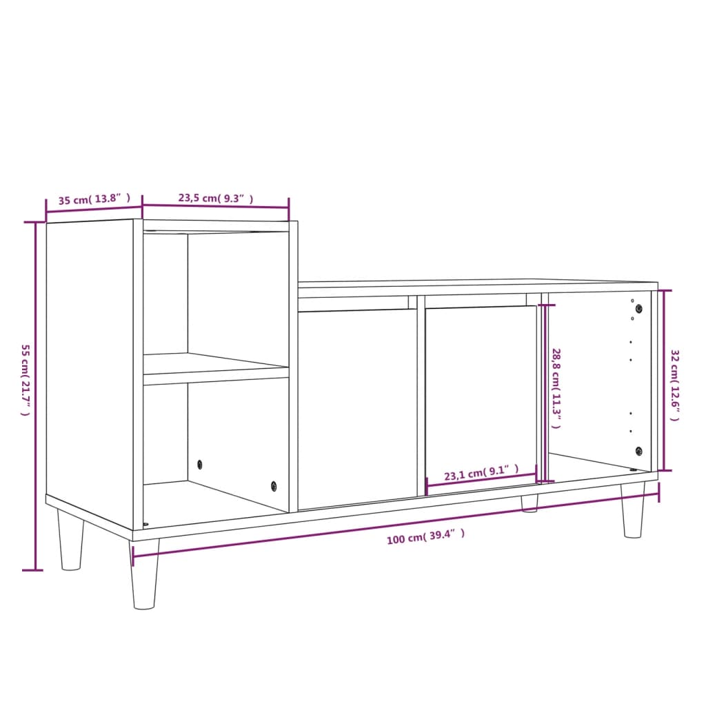 Meuble TV chêne fumé 100x35x55 cm matériau bois