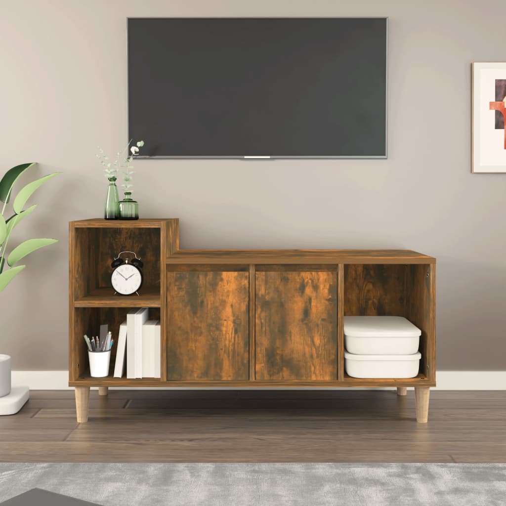 Meuble TV chêne fumé 100x35x55 cm matériau bois