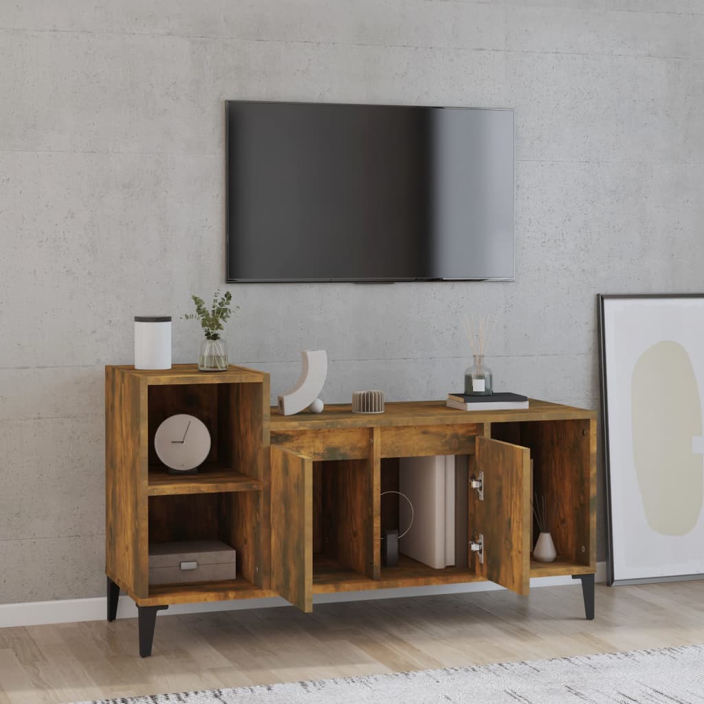 Meuble TV chêne fumé 100x35x55 cm matériau bois