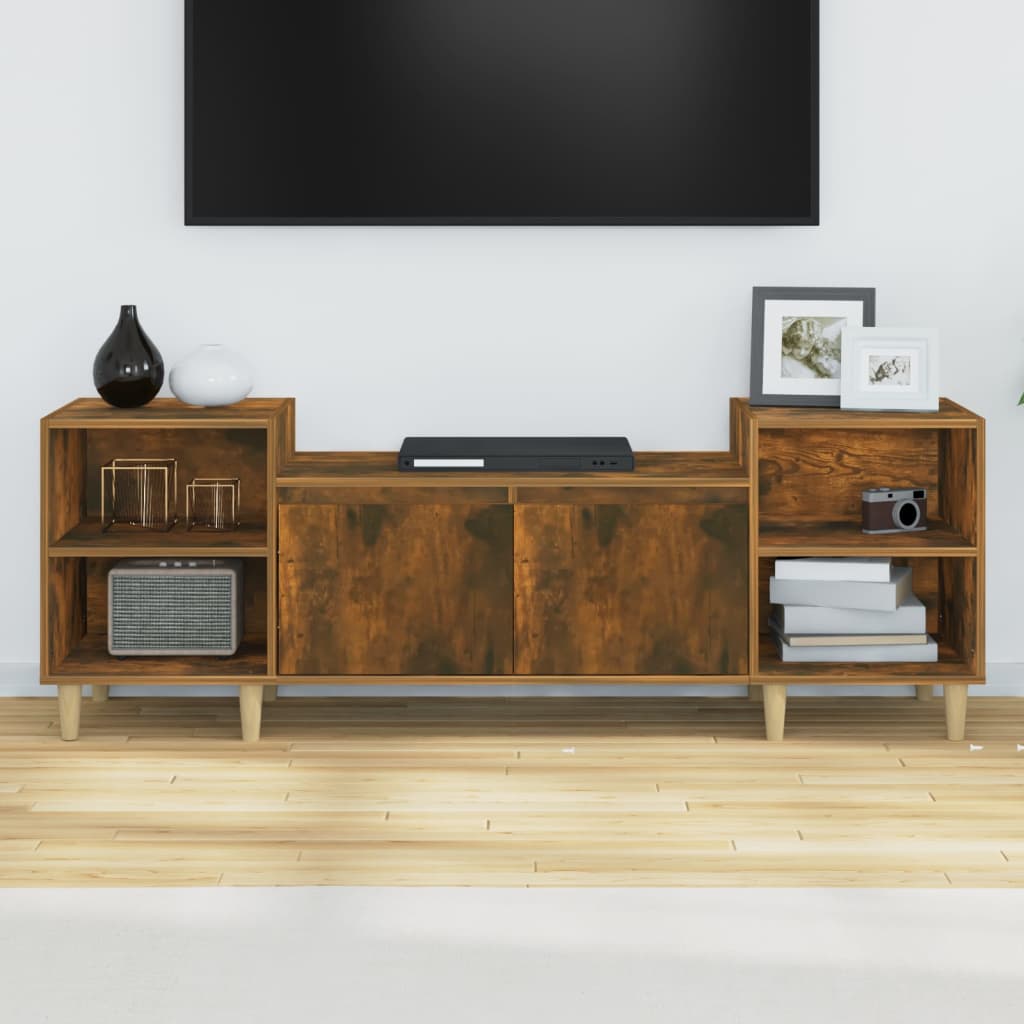 Meuble TV chêne fumé 160x35x55 cm matériau bois