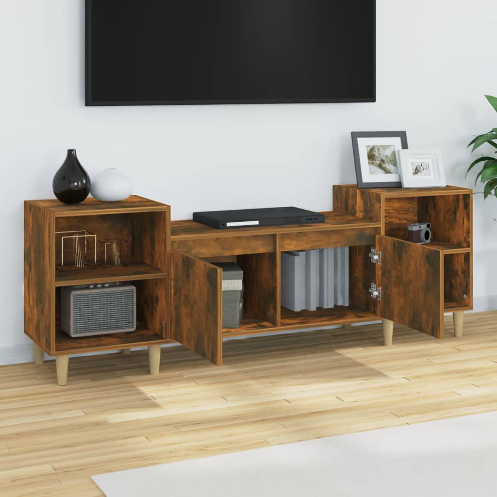 Meuble TV chêne fumé 160x35x55 cm matériau bois
