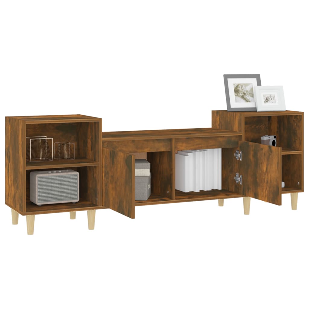 Meuble TV chêne fumé 160x35x55 cm matériau bois