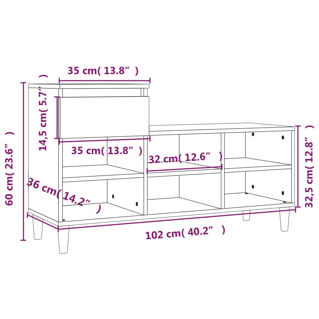 Shoe rack smoked oak 102x36x60 cm wood material