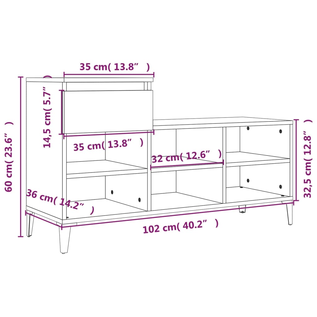 Shoe rack smoked oak 102x36x60 cm wood material