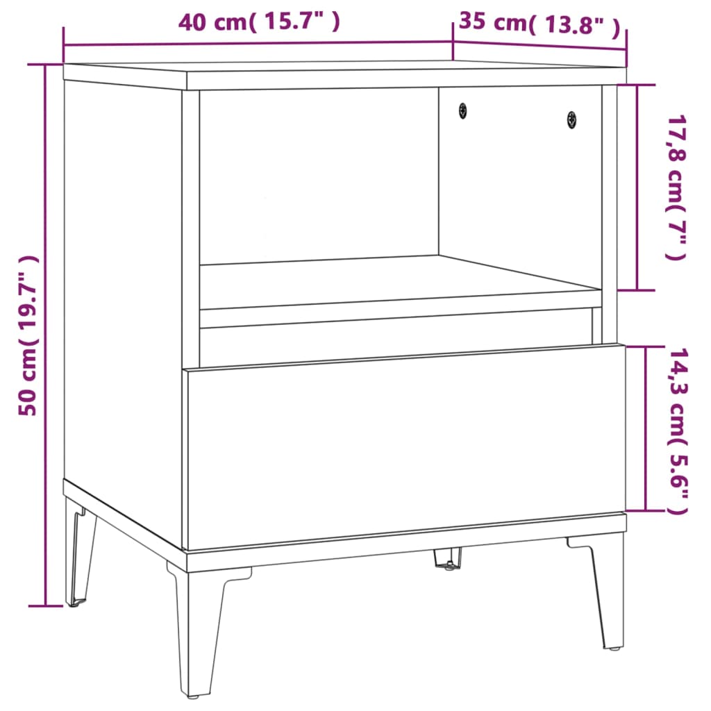 Tables de chevet 2 pcs. chêne fumé 40x35x50 cm