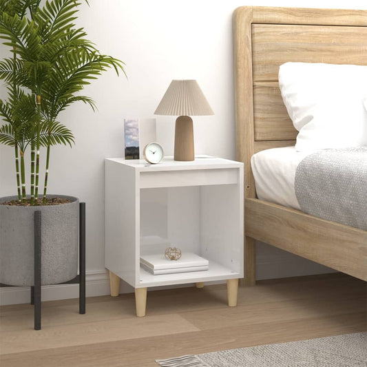 Bedside table high gloss white 40x35x50 cm wood material