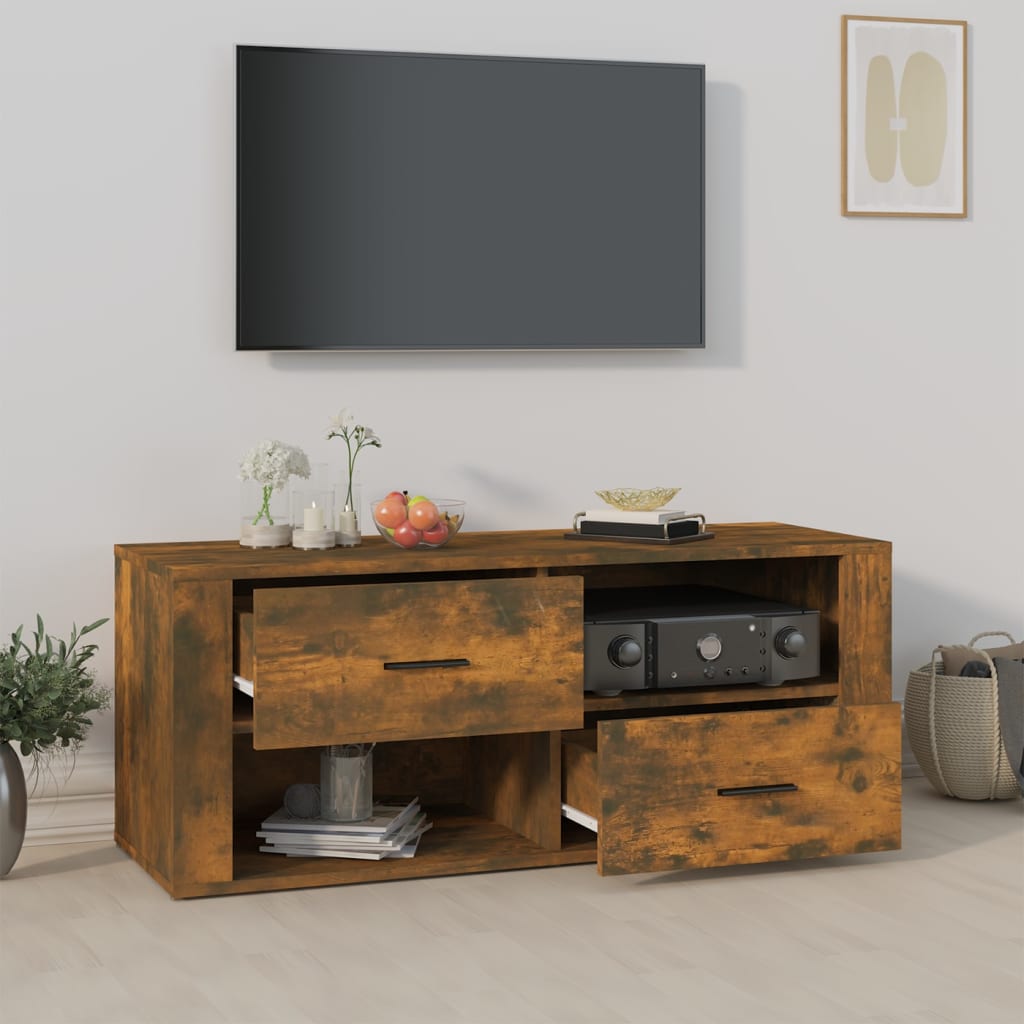 Meuble TV chêne fumé 100x35x40 cm matériau bois