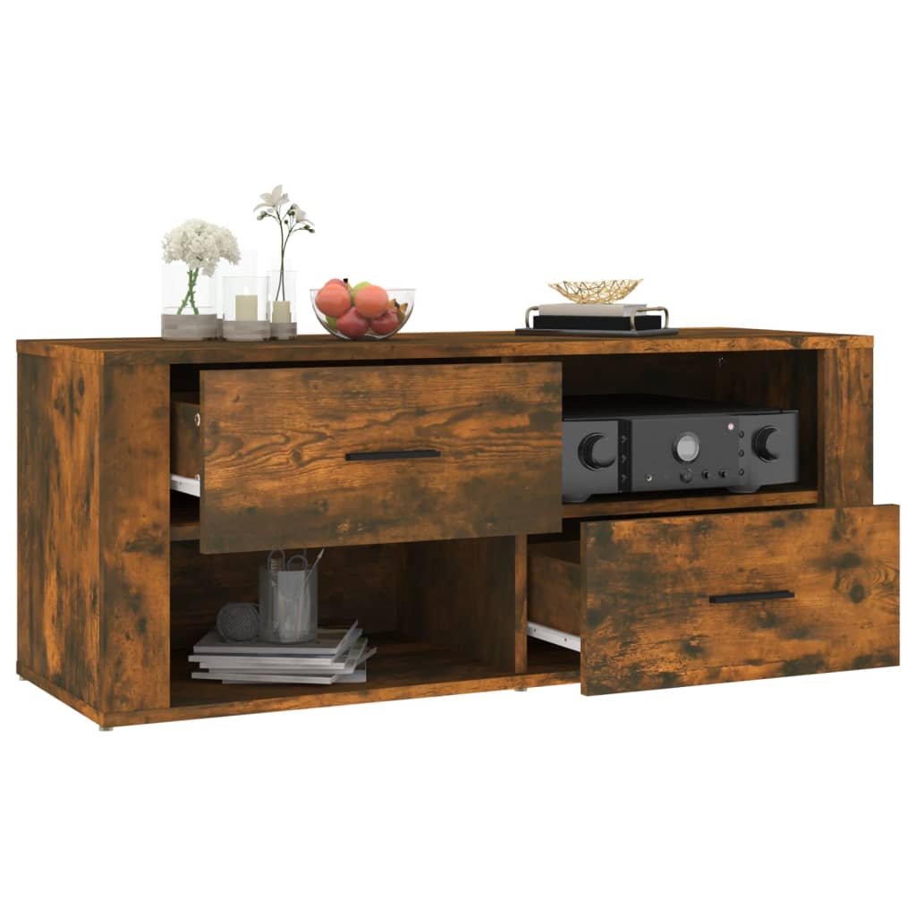 Meuble TV chêne fumé 100x35x40 cm matériau bois