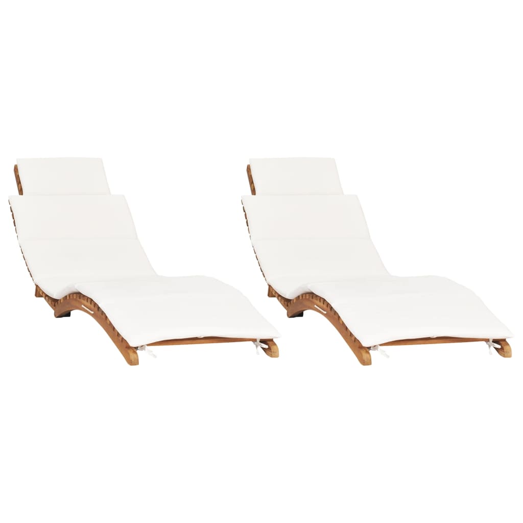 Sun loungers 2 pcs. with cushions solid teak wood
