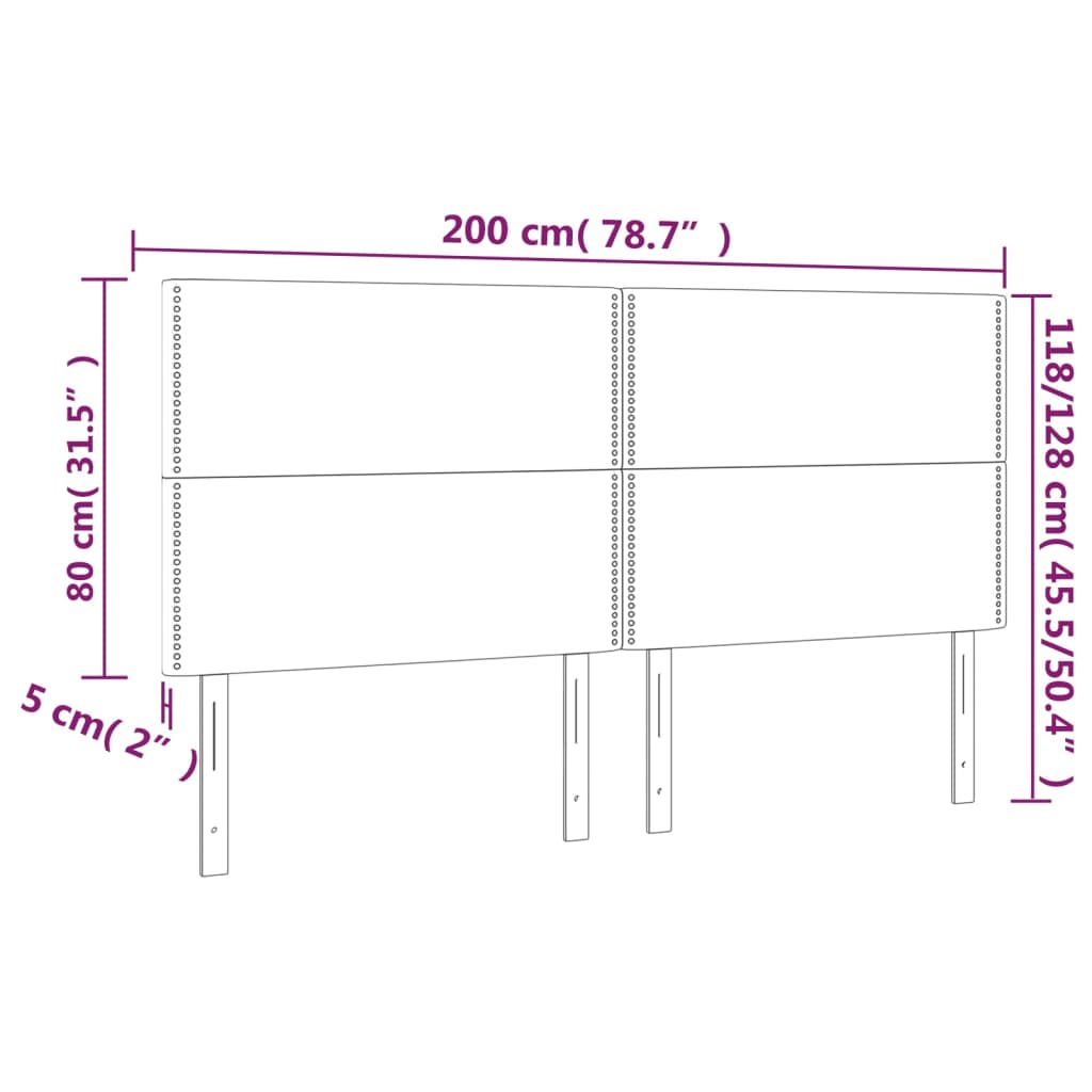 Kopfteil Hellgrau 200 x 5 x 118/128 cm Samt