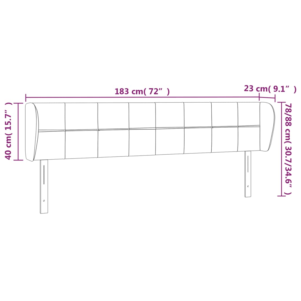 Kopfteil mit Ohren Schwarz 183x23x78/88 cm Samt