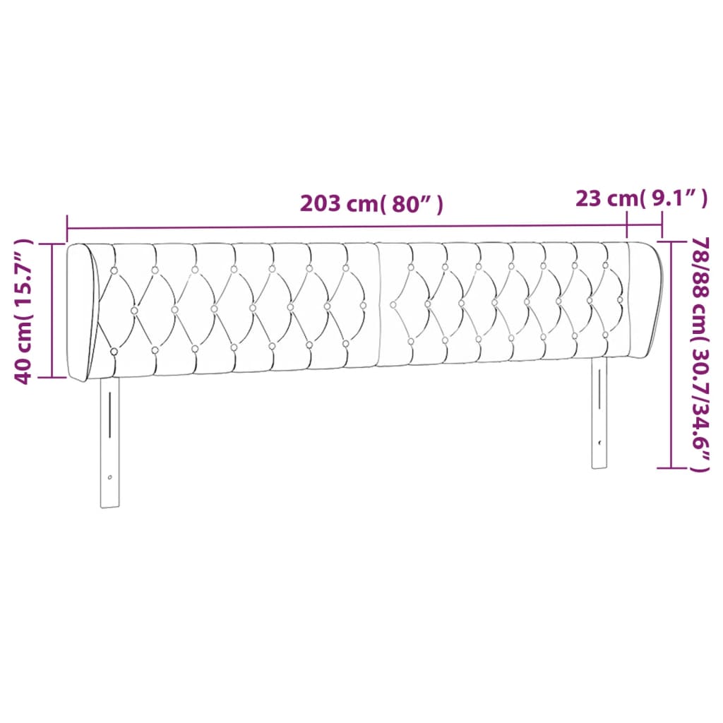 Kopfteil mit Ohren Hellgrau 203x23x78/88 cm Stoff