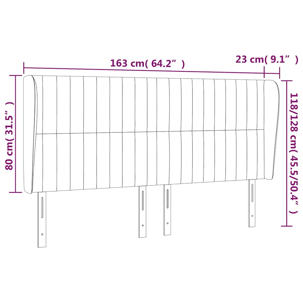 Kopfteil mit Ohren Hellgrau 163x23x118/128 cm Samt