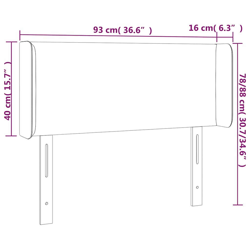Kopfteil mit Ohren Schwarz 93x16x78/88 cm Samt