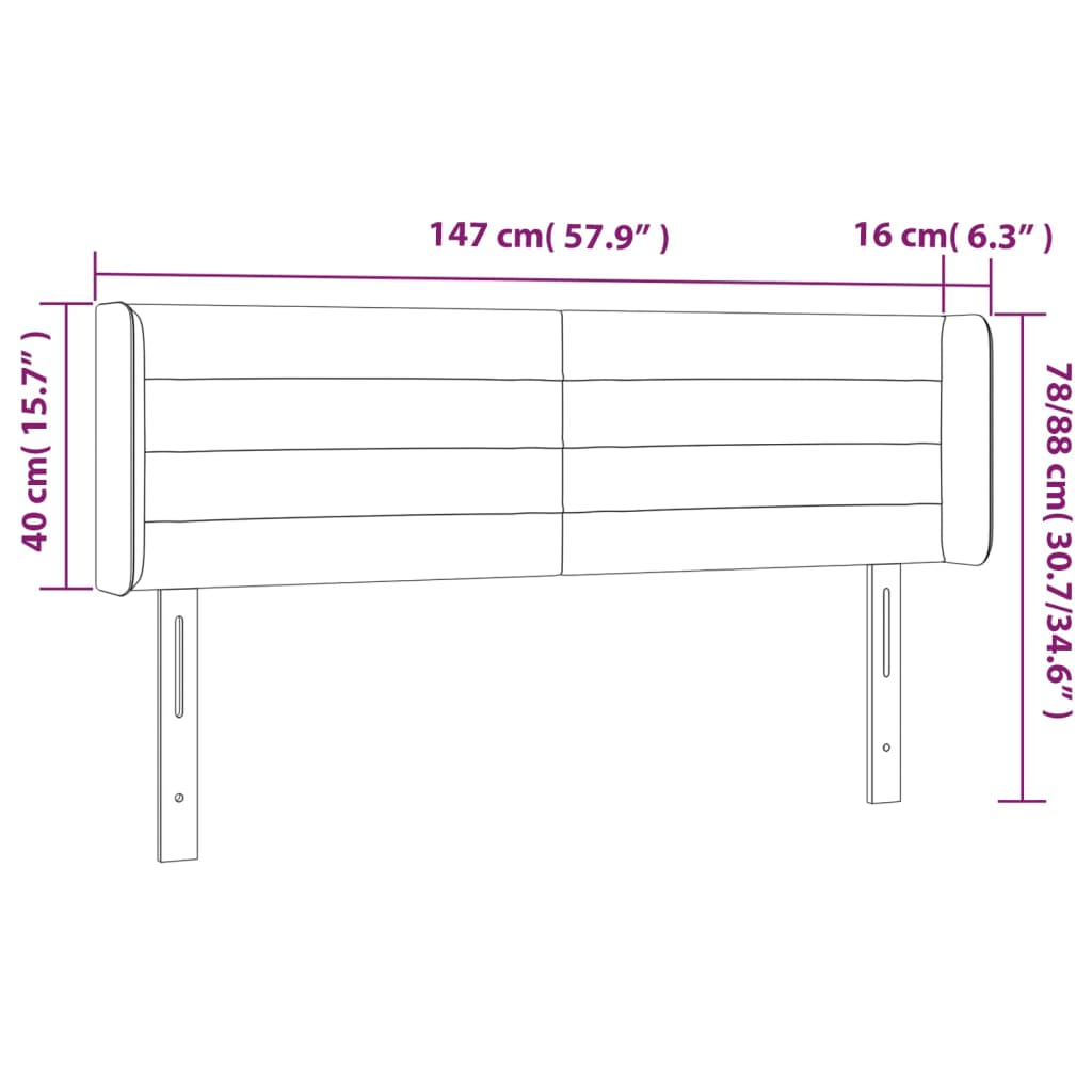 Kopfteil mit Ohren Schwarz 147x16x78/88 cm Stoff