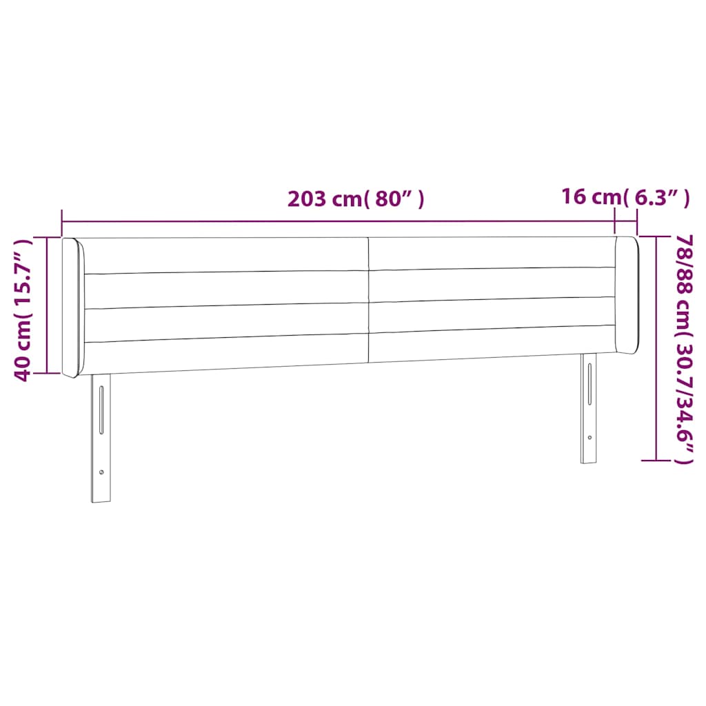 Kopfteil mit Ohren Schwarz 203x16x78/88 cm Stoff