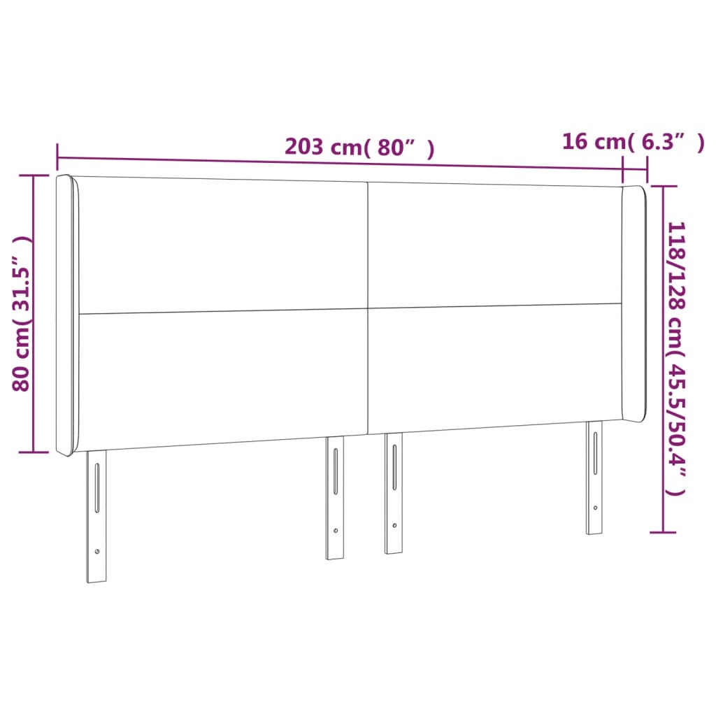 LED Kopfteil Schwarz 203x16x118/128 cm Stoff