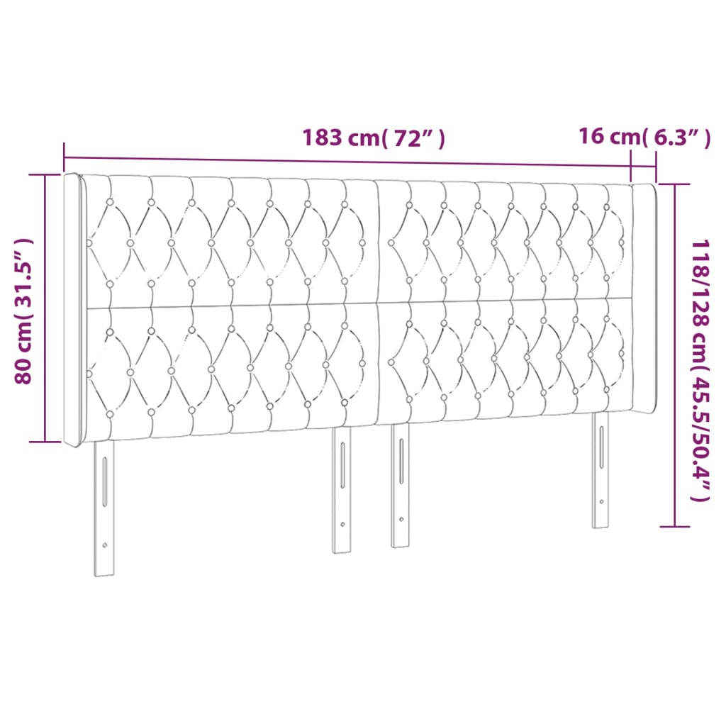 LED Kopfteil Schwarz 183x16x118/128 cm Stoff