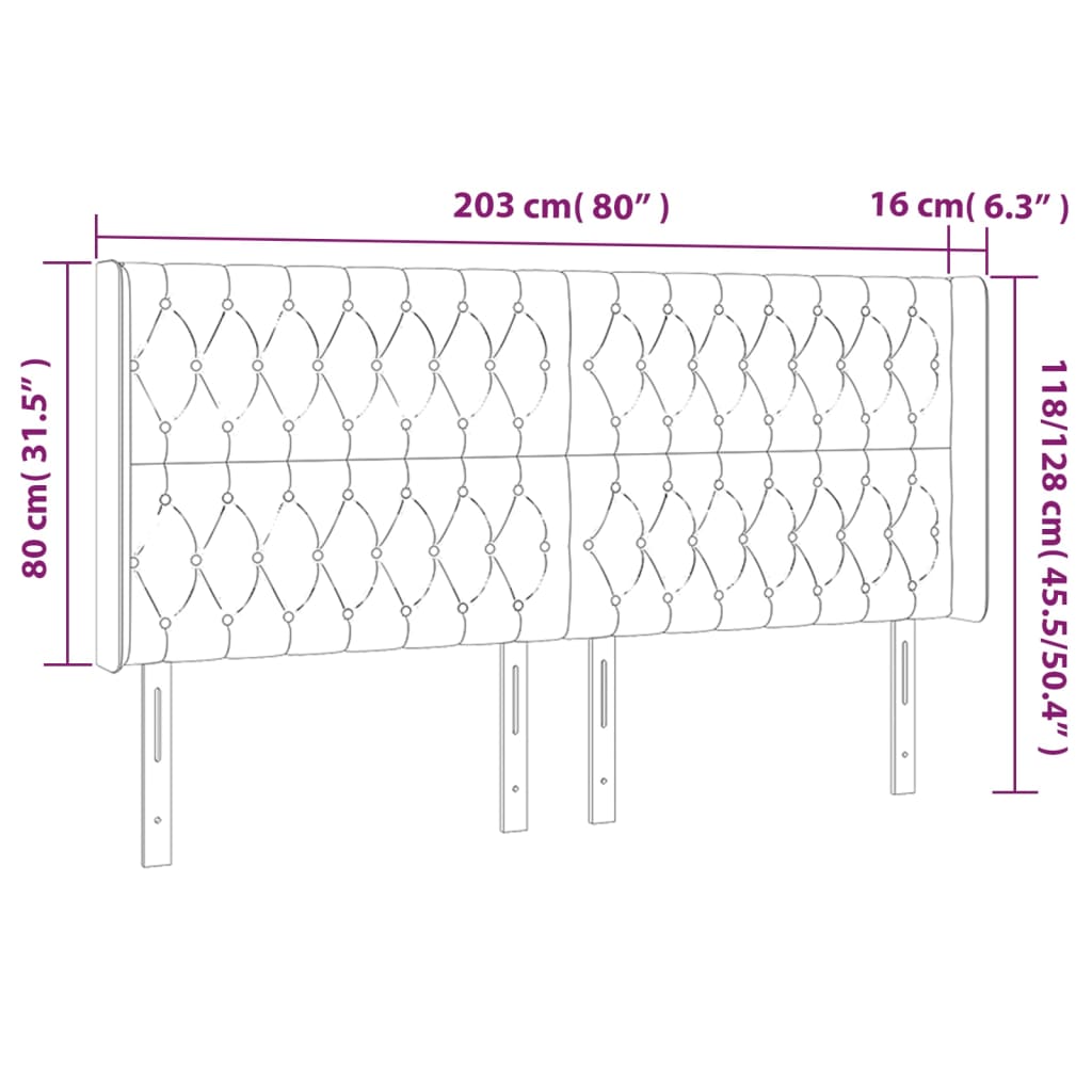 LED Kopfteil Schwarz 203x16x118/128 cm Stoff