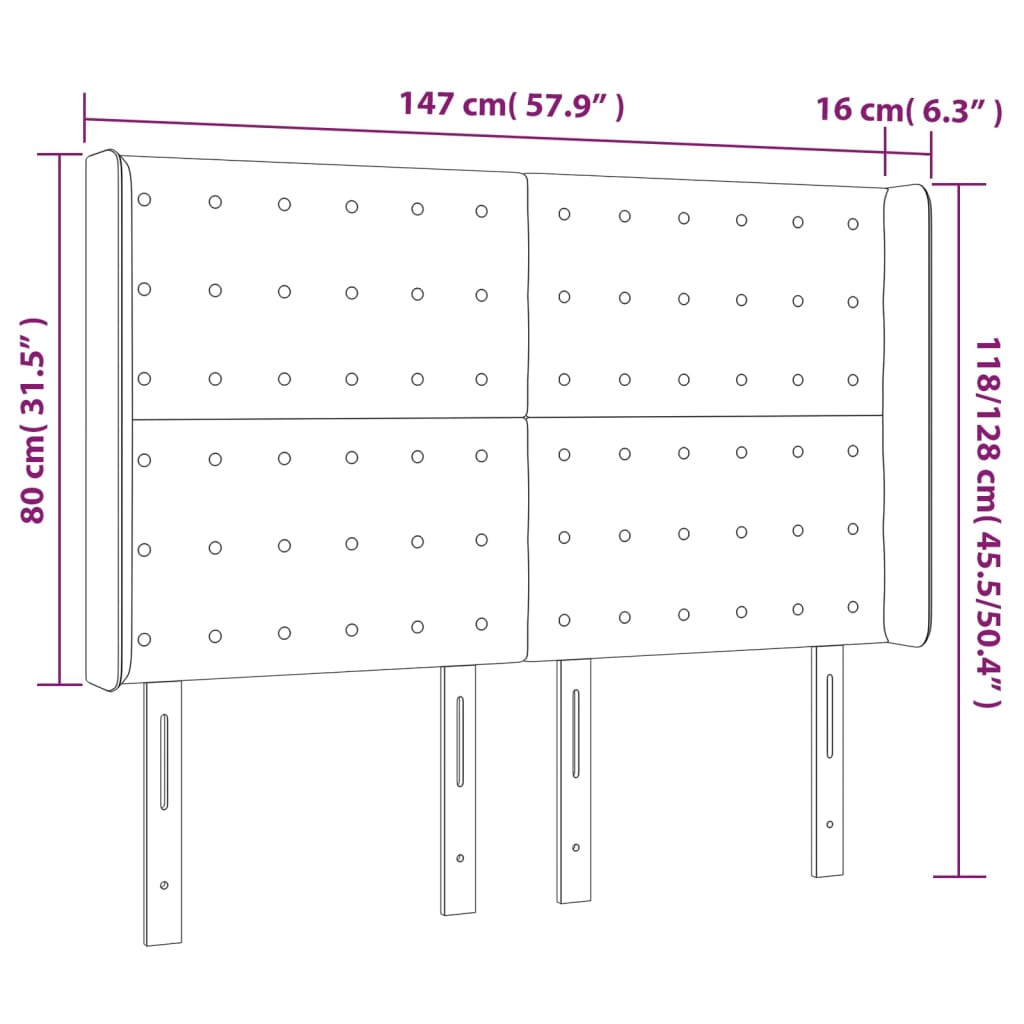 LED Kopfteil Dunkelgrau 147x16x118/128 cm Stoff