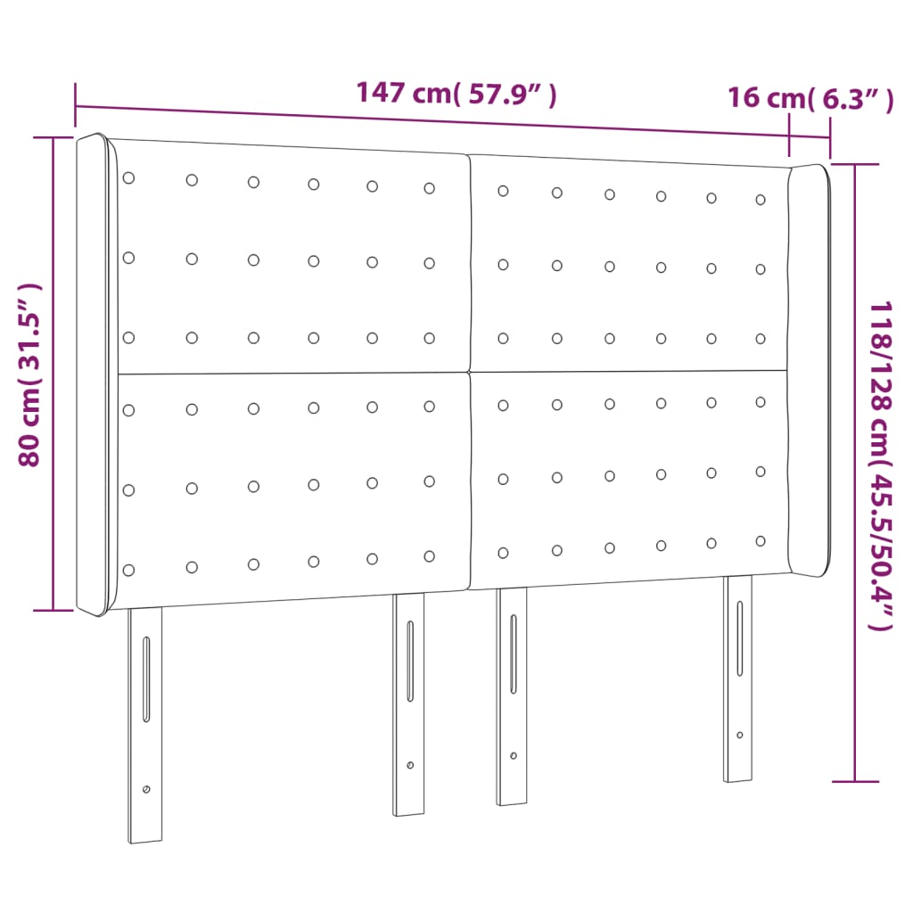 LED Kopfteil Dunkelgrau 147x16x118/128 cm Samt
