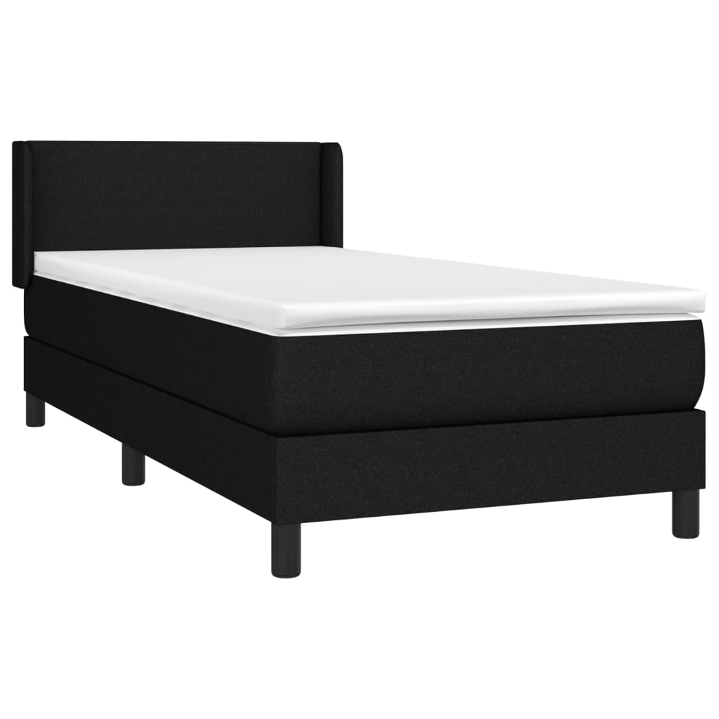 Lit à sommier tapissier avec matelas tissu noir 90x200 cm