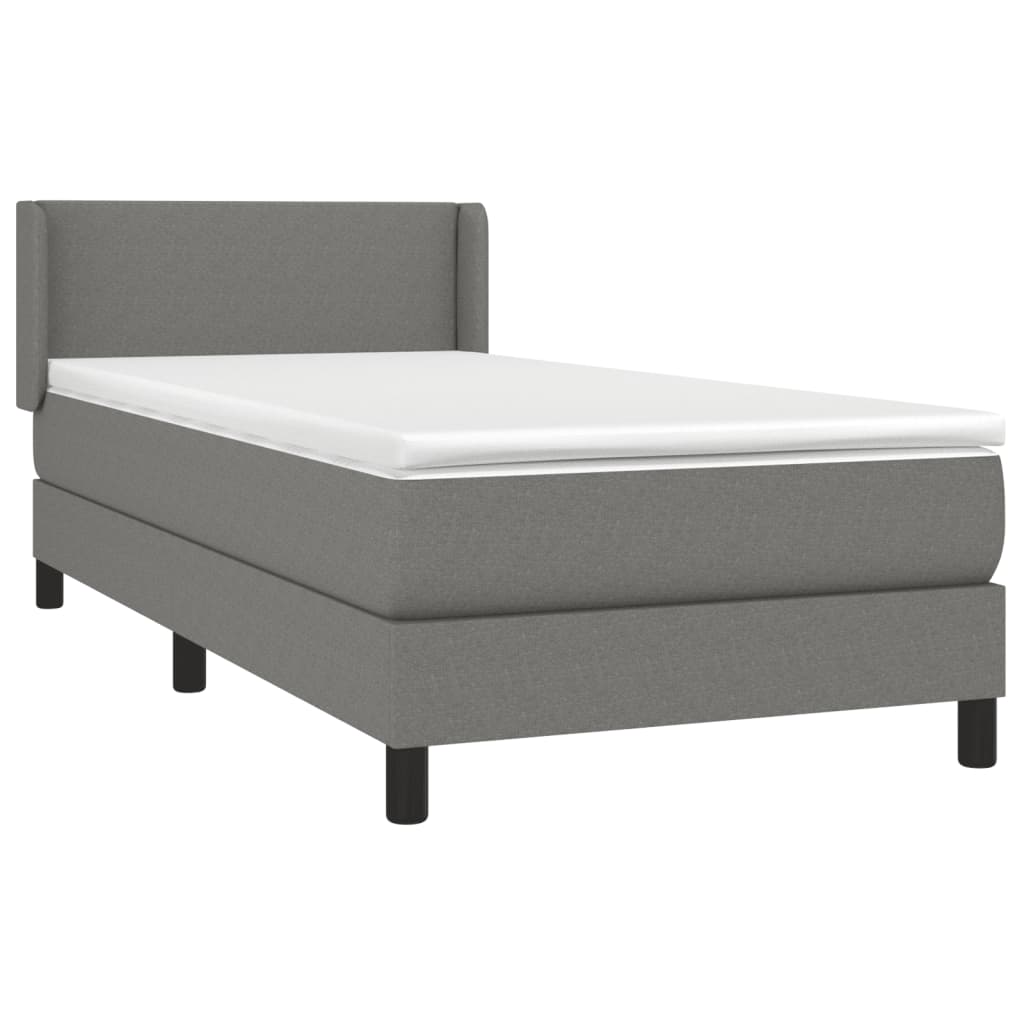 Lit sommier tapissier avec matelas tissu gris foncé 100x200 cm
