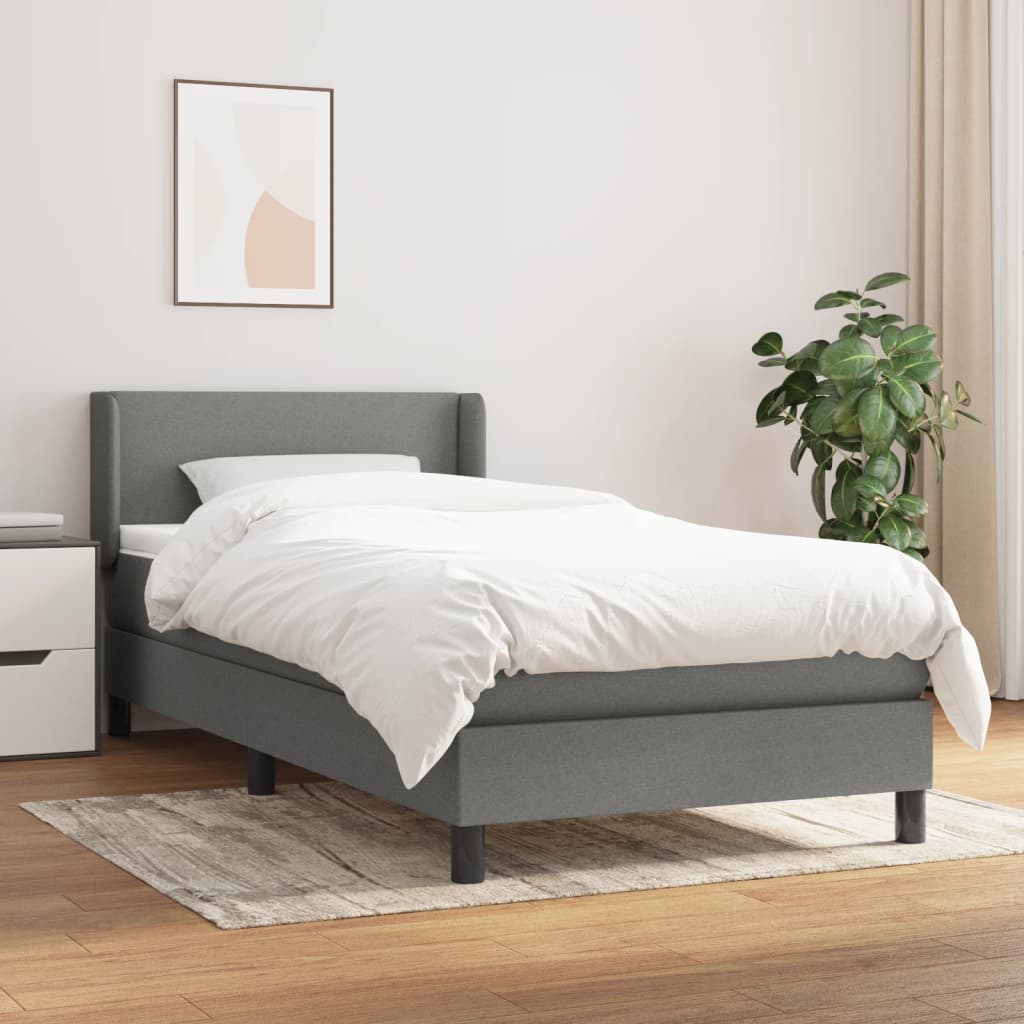 Lit sommier tapissier avec matelas tissu gris foncé 100x200 cm