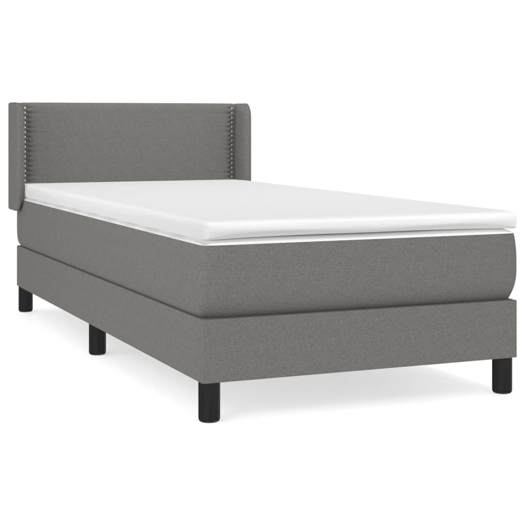 Lit sommier tapissier avec matelas tissu gris foncé 100x200 cm