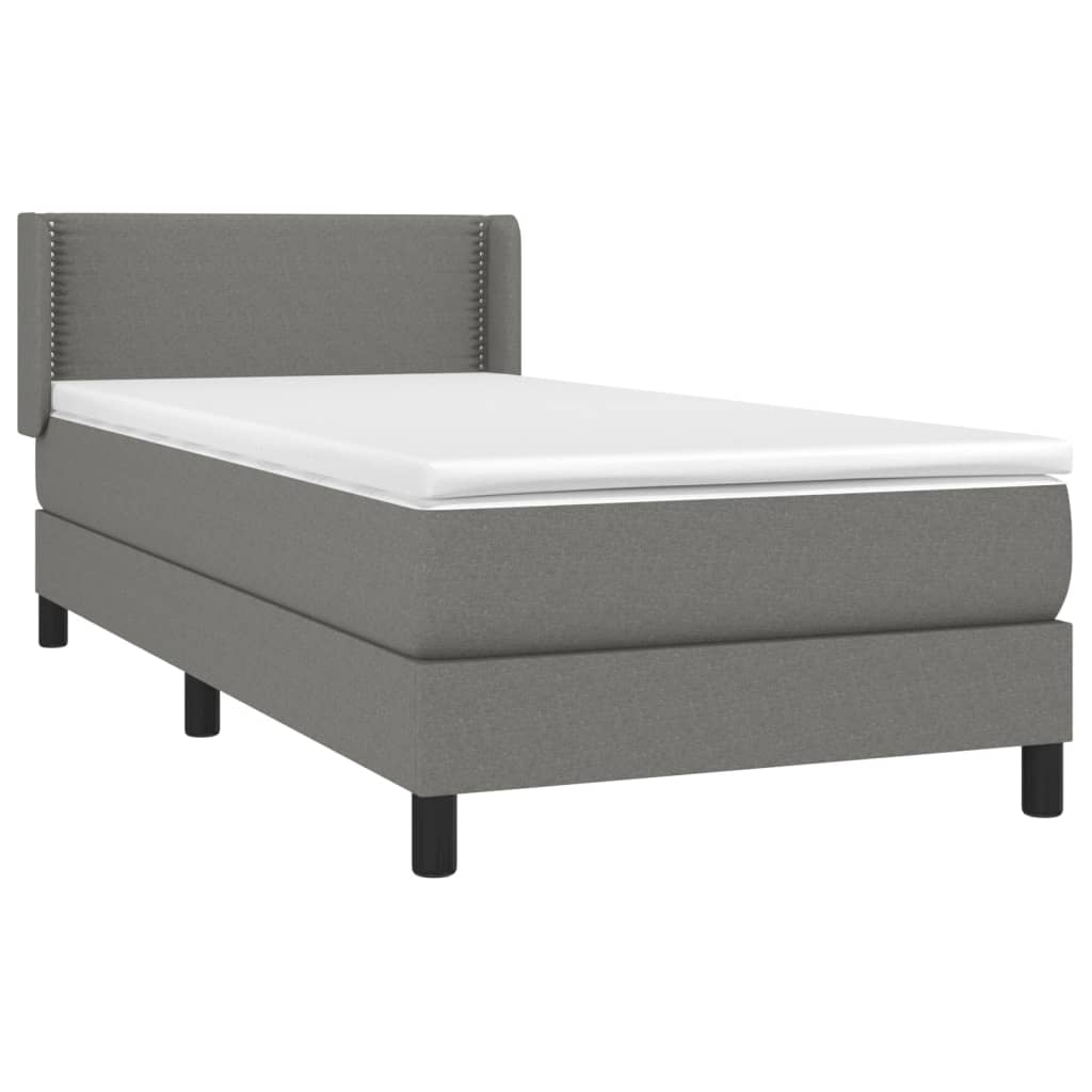 Lit sommier tapissier avec matelas tissu gris foncé 100x200 cm