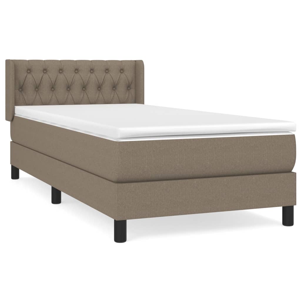 Lit sommier tapissier avec matelas tissu taupe 90x190 cm