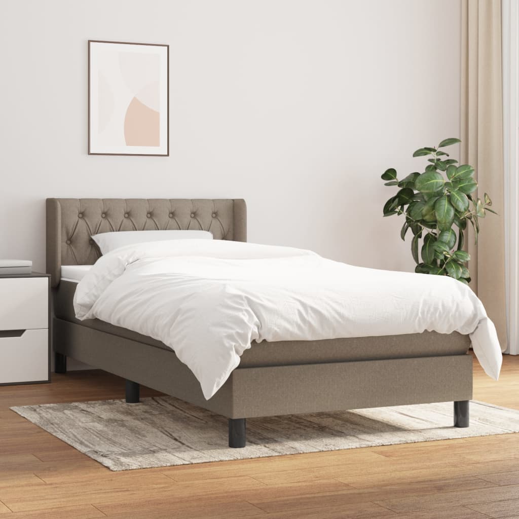 Lit sommier tapissier avec matelas tissu taupe 90x190 cm