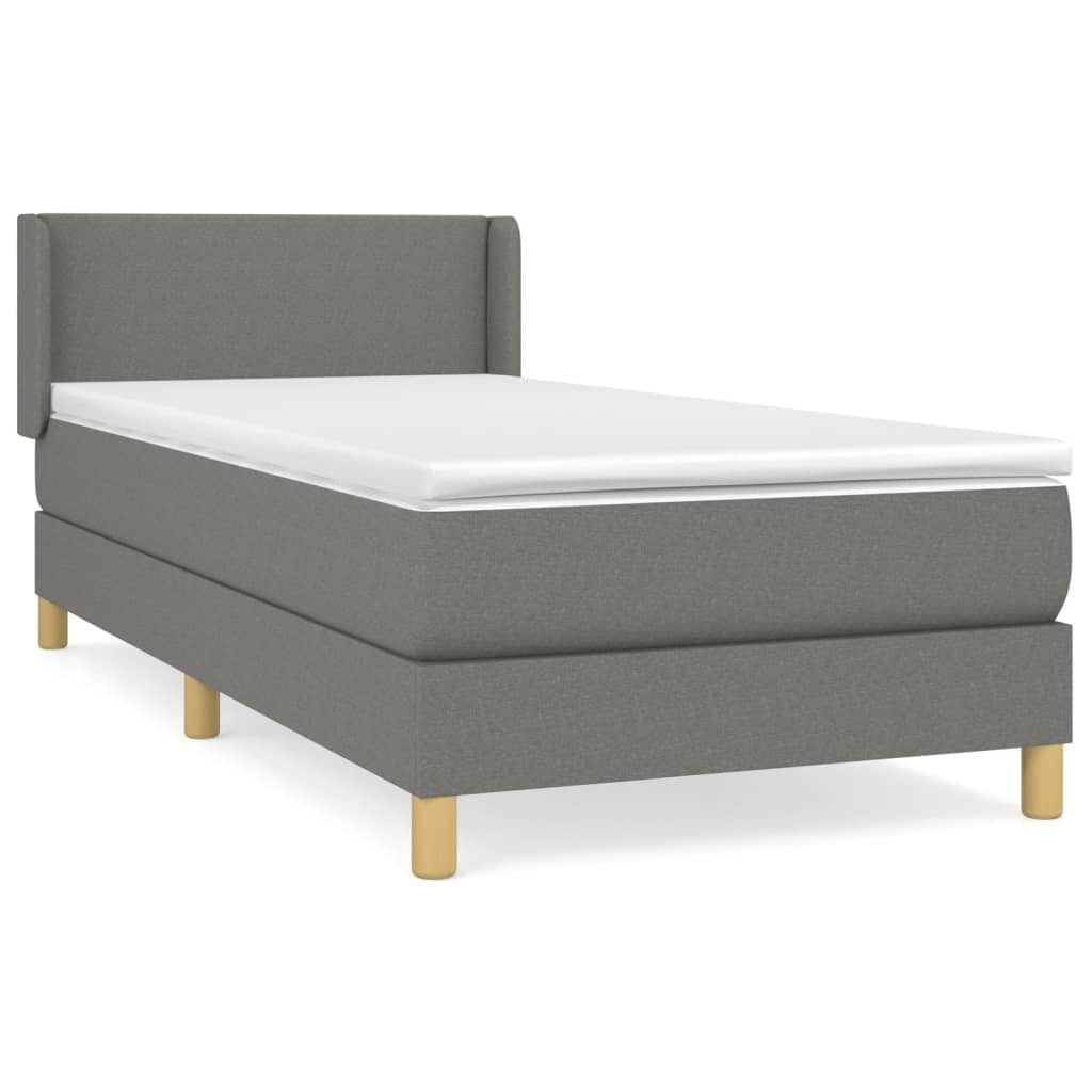 Lit sommier tapissier avec matelas tissu gris foncé 100x200 cm