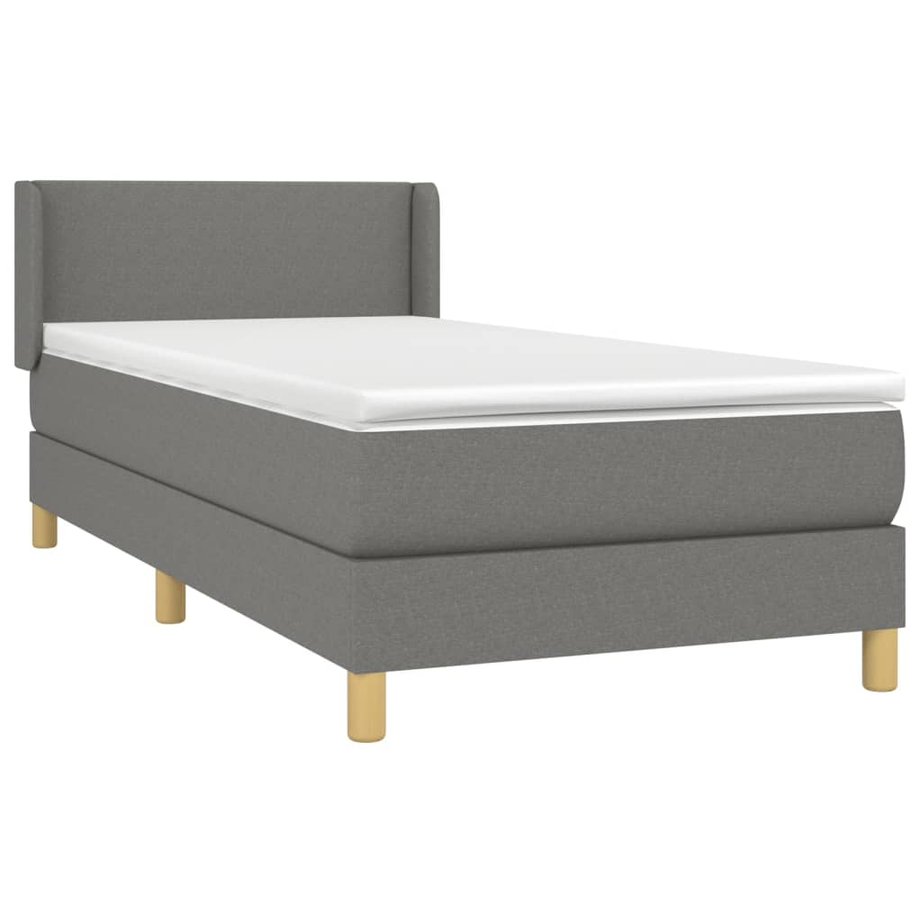 Lit sommier tapissier avec matelas tissu gris foncé 100x200 cm