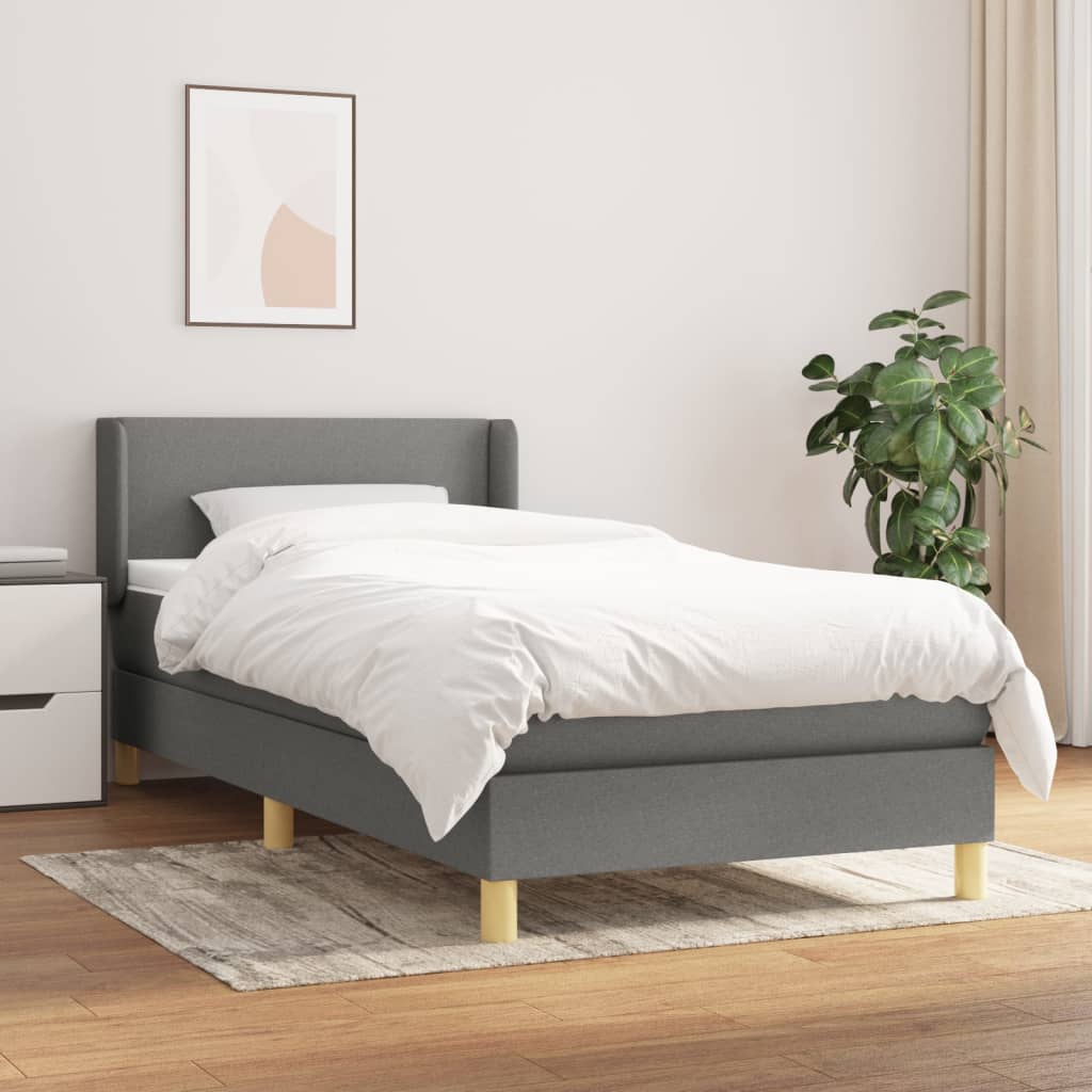 Lit sommier tapissier avec matelas tissu gris foncé 100x200 cm